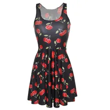 NEW 1047 Sexy Girl Women Summer Fresh Fruit Wild cute Cherry 3D Prints Reversible sleeveless Skater Pleated Dress Plus size