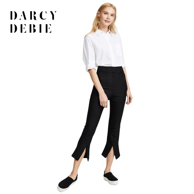 Darcydebie Brand Women Black Casual Flare Pants Elastic Waist Female