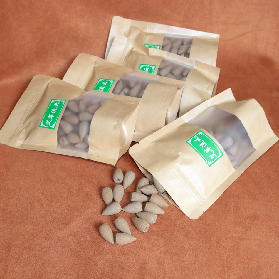 

Wholesale 80pcs/bag natural chinese wormwood bullet cones incense smoke backflow Indian tower incienso Home aromatic Refreshing