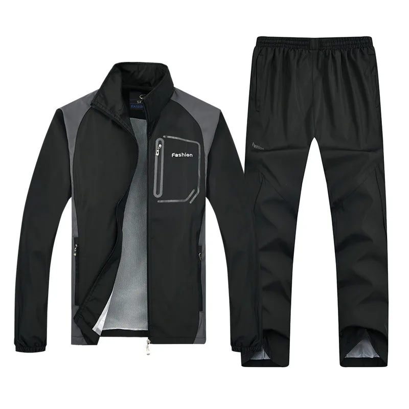 YIHUAHOO спортивный костюм для мужчин 4XL 5XL Мужская спортивная одежда весна осень спортивный костюм из двух частей комплект одежды повседневный спортивный костюм для мужчин YB-T313 - Цвет: Черный