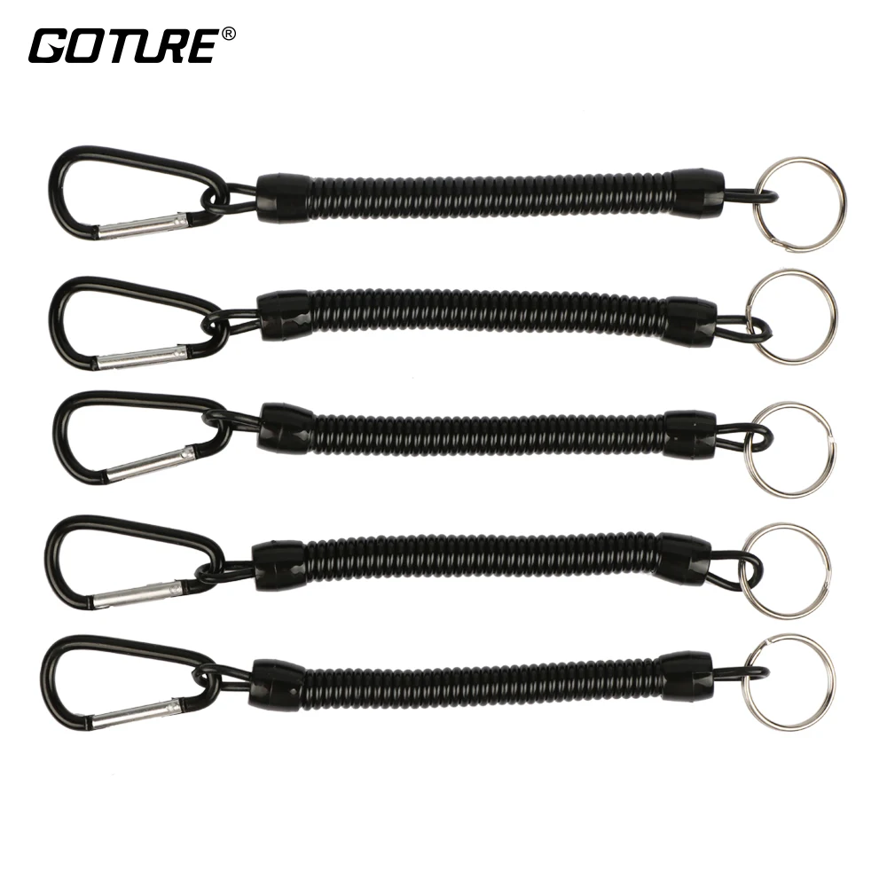 

Goture 10pcs/lot 22.5cm Black Fishing Lanyard Ropes Retractable Plastic Spiral Rope Tether Safety Line Fishing Tackle
