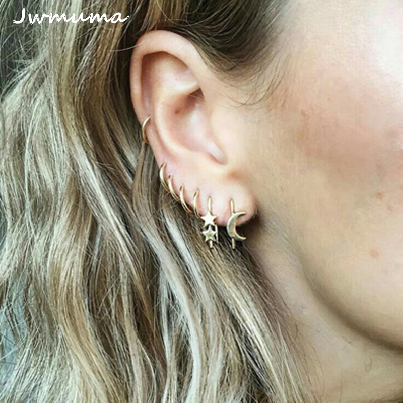 

2018 New Fashion 7Pcs Popular Earrings Women's Star Earrings Set Korean Version Of The Big Street Street Gold Earrings Wholesale