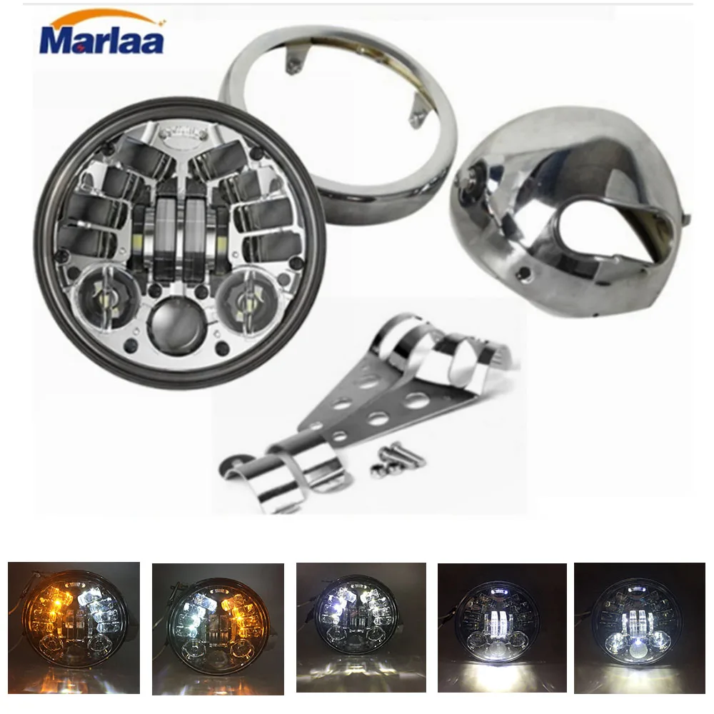

Marlaa 5-3/4" 5.75 LED Headlight DRL With Hosuse Bucket For Yamaha V-Star XVS 650 950 1100 Honda Custom Chopper Bobber