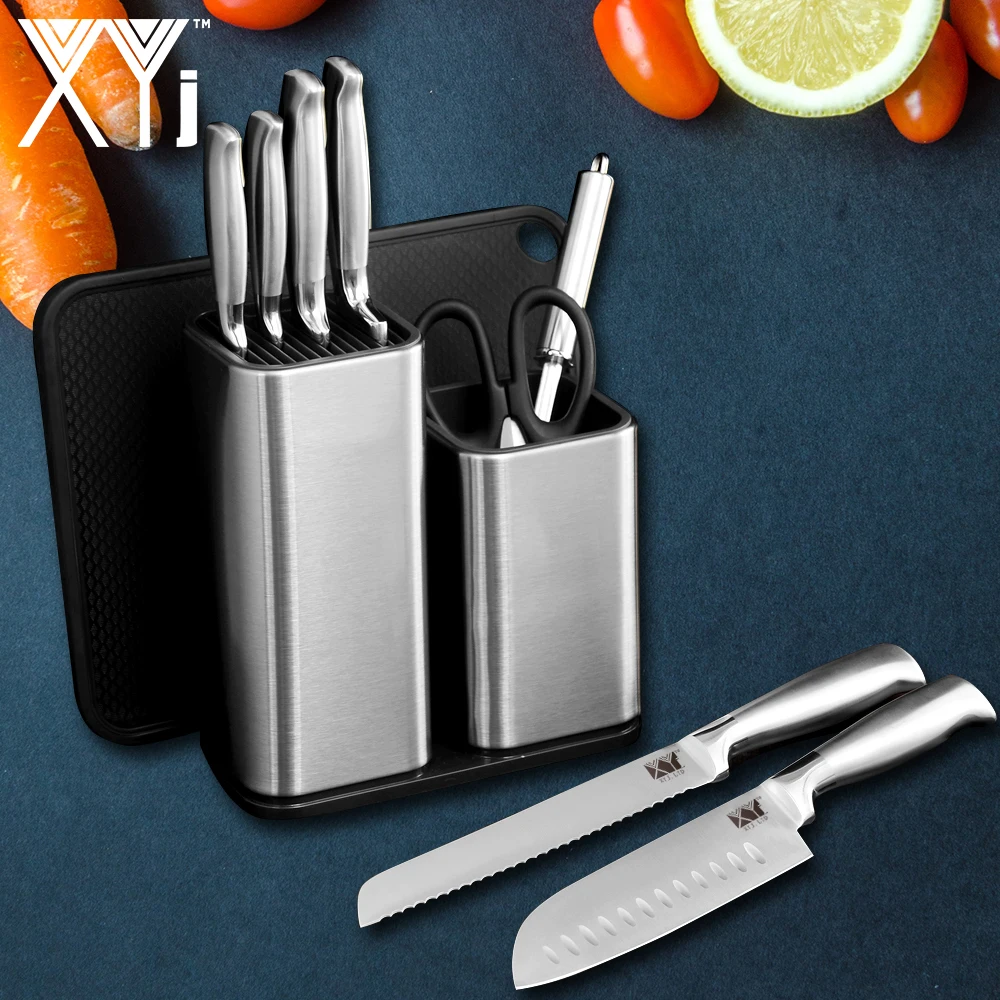 XYJ наборы кухонных ножей и Kinfe держатель точилка японский острое лезвие 7cr17 нержавеющая сталь ножи для шашлыков 8 шт. комплект пособия по кулинарии ин