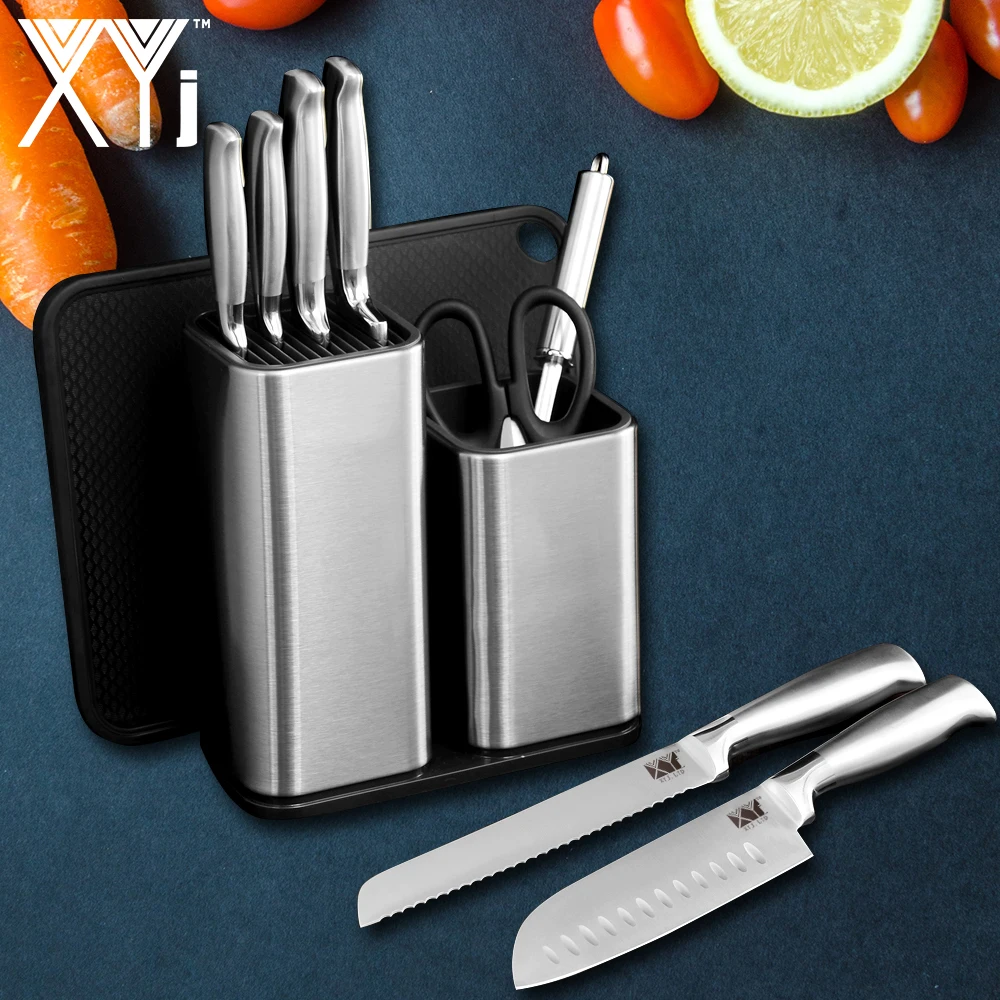 XYJ Kitchen Knife Sets & Kinfe Holder & Sharpener Japanese Sharp Blade