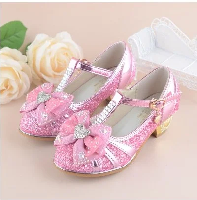 Slyxsh Обувь для девочек принцесса Обувь сезон: весна–лето бантом Детские свадебные босоножки для Детская Вечеринка обуви на высоком каблуке размер 27-37 - Цвет: 1