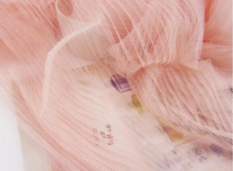 5 метров 158 см ширина вечерние платья плиссированная мятая сетчатая ткань Белый Розовый Синий мятая тюль сетка ткань для органной юбки платье - Цвет: Розовый