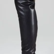 Настоящие фотографии черные кожаные сапоги выше колена на молнии и высоком каблуке из искусственной кожи сапоги до бедра популярная осенне-зимняя обувь года