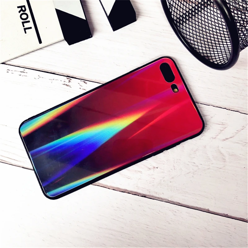 BONVAN For iPhone X 7 8 Plus Tempered Glass Back Case Gradient Color Laser Aurora Silicone Bumper For iPhone 7 6S 8 6 Plus Cover24
