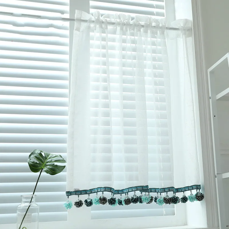 

Customized Window Curtains Valances with Beads Short White Sheer Curtain Kitchen Curtain for Home Decor Cabinet Dust Curtain
