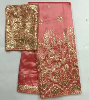 

Raw Silk George Wrappers with Blouse Nigerian Lace Fabrics For Wedding with Beads 2017 Hojilou Nigerian George Sequin Fabric b6