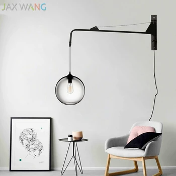 

Modern Wall Lights Bedroom Bedside Glass Ball Wall Lamps Living Room Corridor Balcony Long Pole Rocker Arm Lamp wall sconces