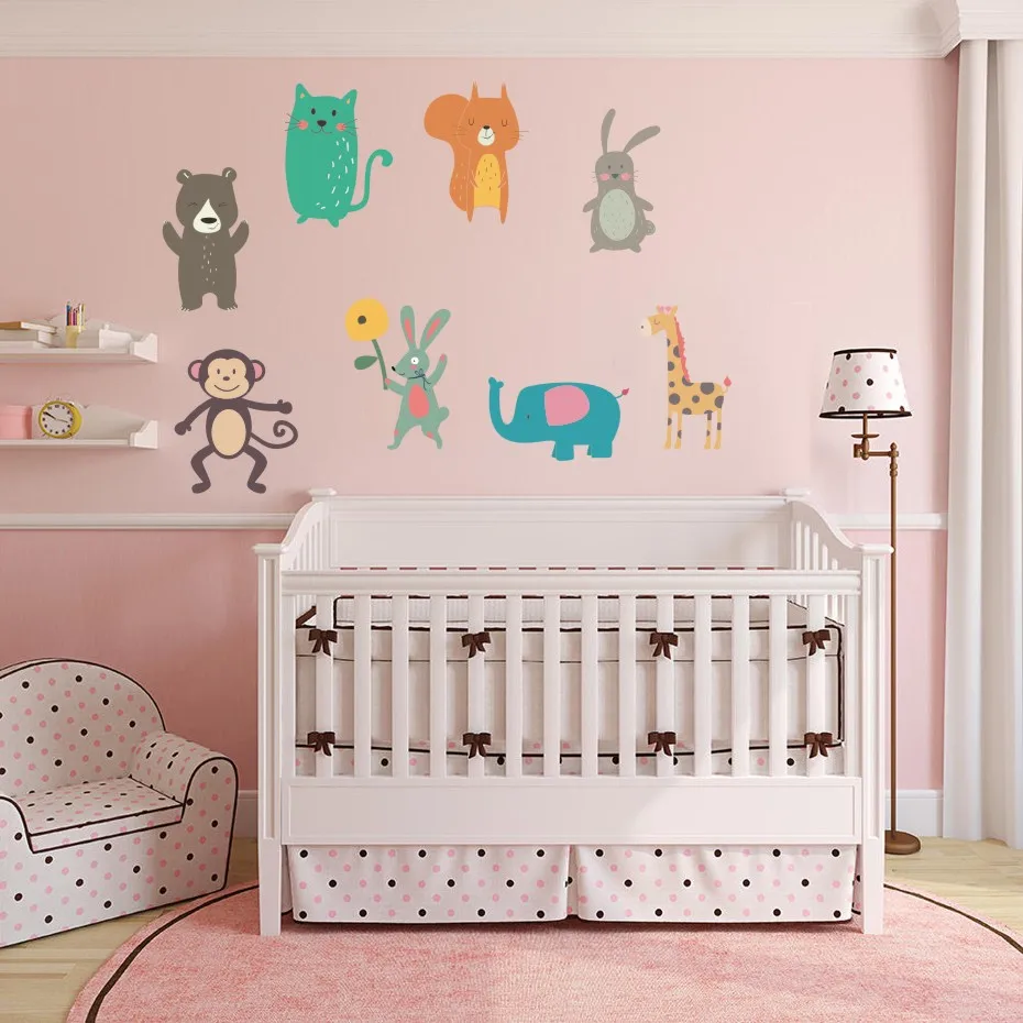 Cute Animal DIY Cartoon Wall Sticker Monkey panda giraffe sticker on the wall For Kids nursery Room Living Room Wall Decals (3)