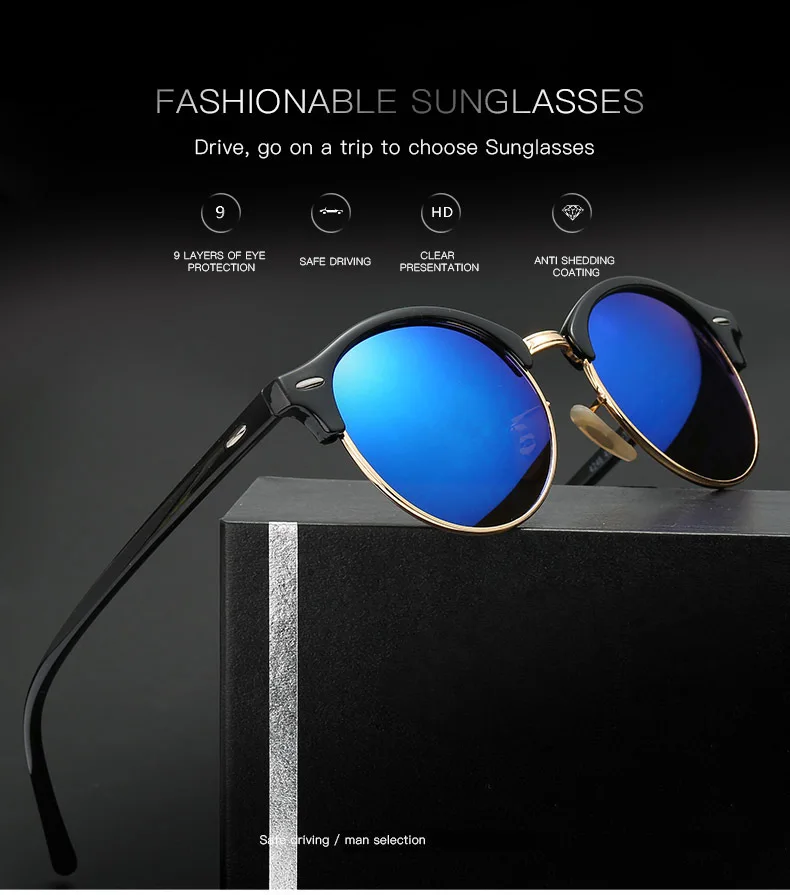 

Hot Sunglasses Women Popular Brand Designer Retro men Summer Style Sun Glasses Rivet Frame Colorful Coating Shades