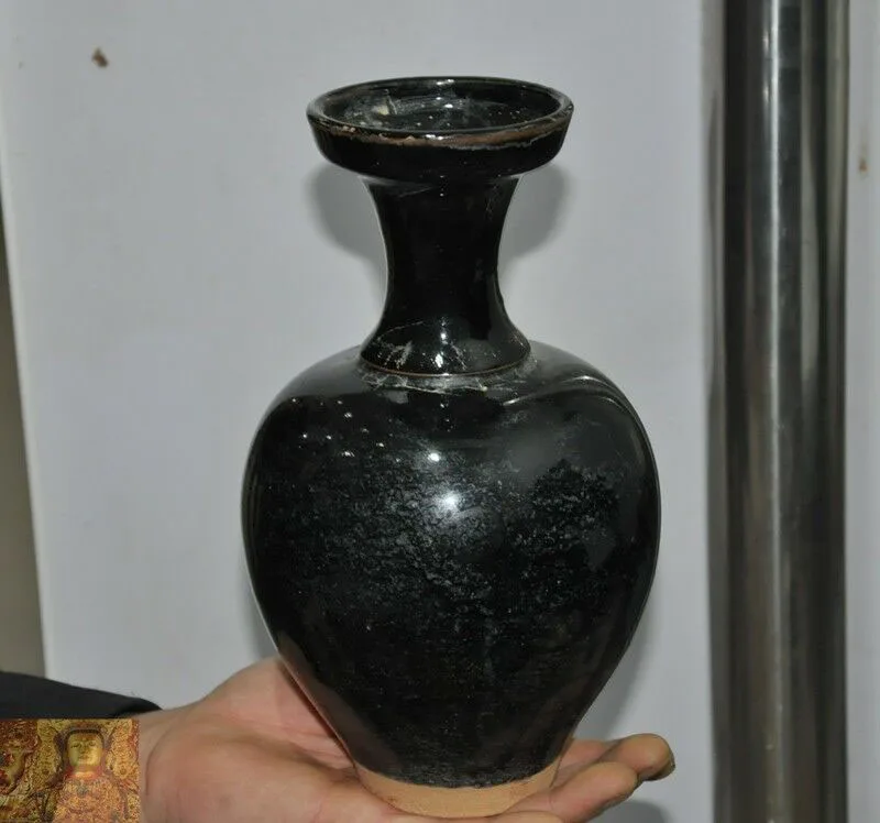 

wedding decoration 9"Rare China Jizhou black glaze Old porcelain Zun Cup Bottle Pot Vase Jar Statue