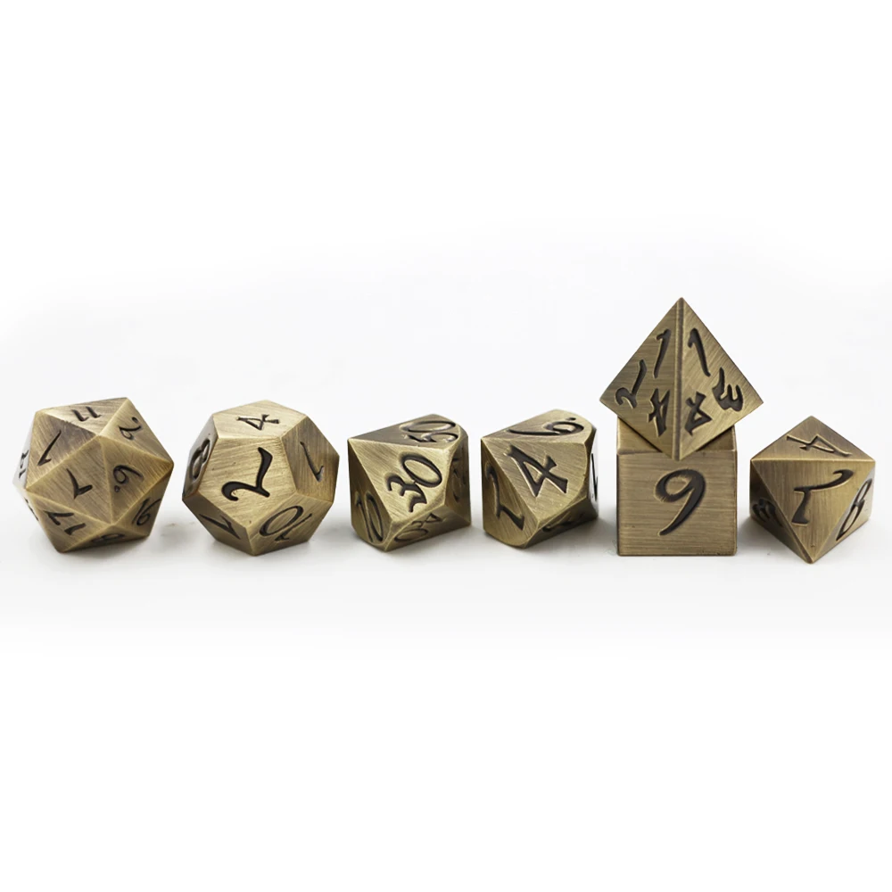 IMDG 7pcs/set Creative RPG Game Dice Polyhedron Metal Dice DND Large Font Ancient Bronze Color Digital Game