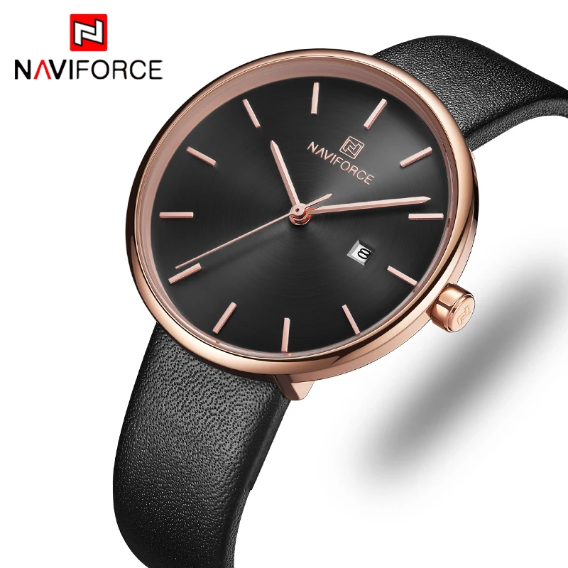 

NAVIFORCE Women Watches Top Brand Luxury Ladies Leather Ultra-thin Watch Fashion Waterproof Clock Quartz Watch Reloj Mujer 2019