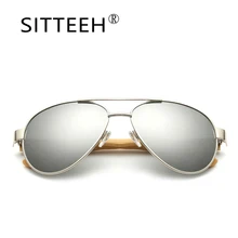 SITTEEH gafas de Sol retro marco de metal piernas de bambú gafas de sol para mujeres de los hombres de diseño de Marca oculos gafas de sol mujer SI40