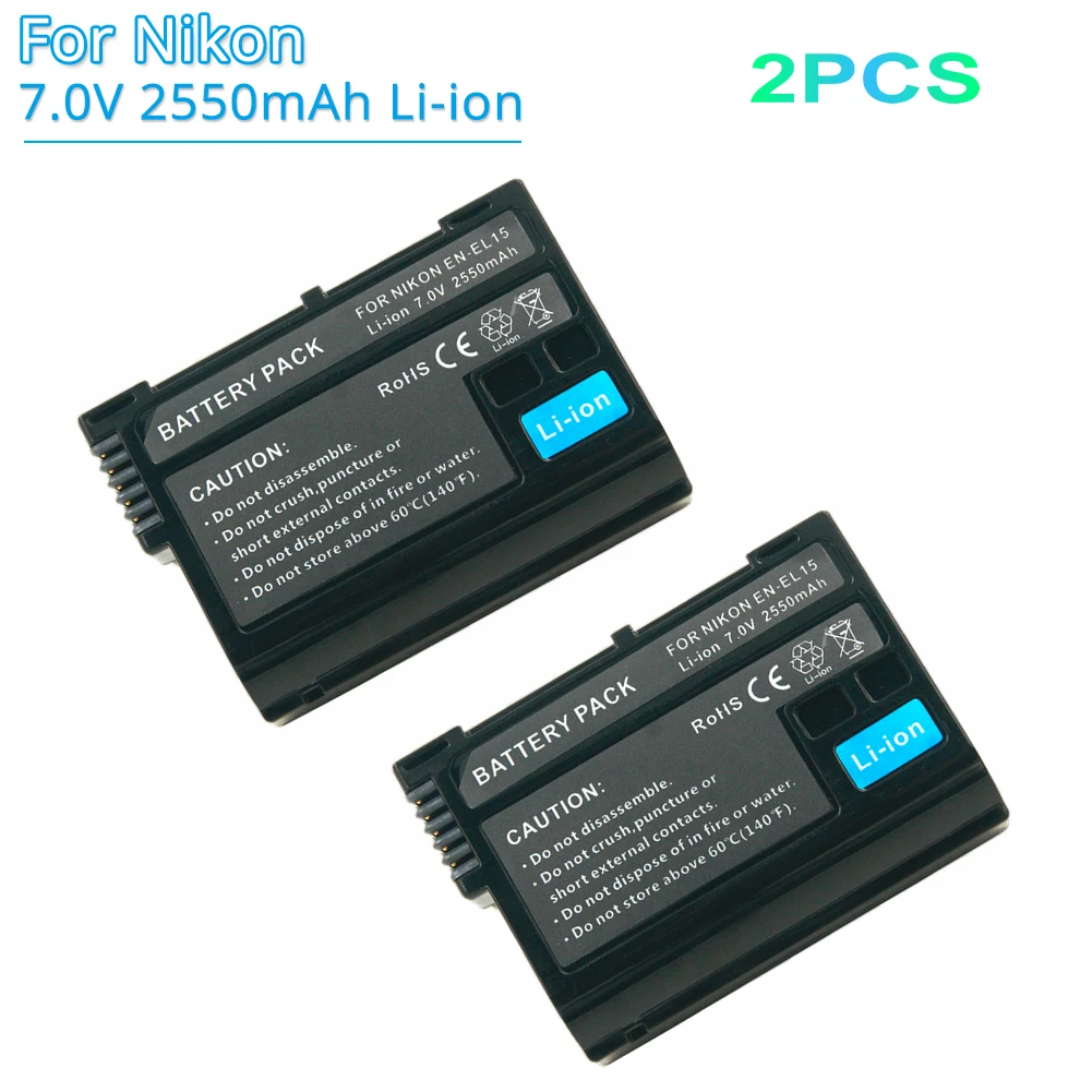 

2PCS ENEL15 EN EL15 EN-El15a 2550mah Rechargeable Replacement Camera Battery for Nikon D500 D750 D7100 D7500 D800 D600 Batteries