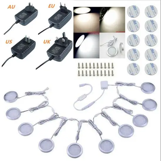 10 шт. светодиодный светильник под шкаф 12 Светодиодный s пульт дистанционного управления с регулируемой яркостью Кухонные светильники шкаф Бар лампа ночные светильники украшение дома