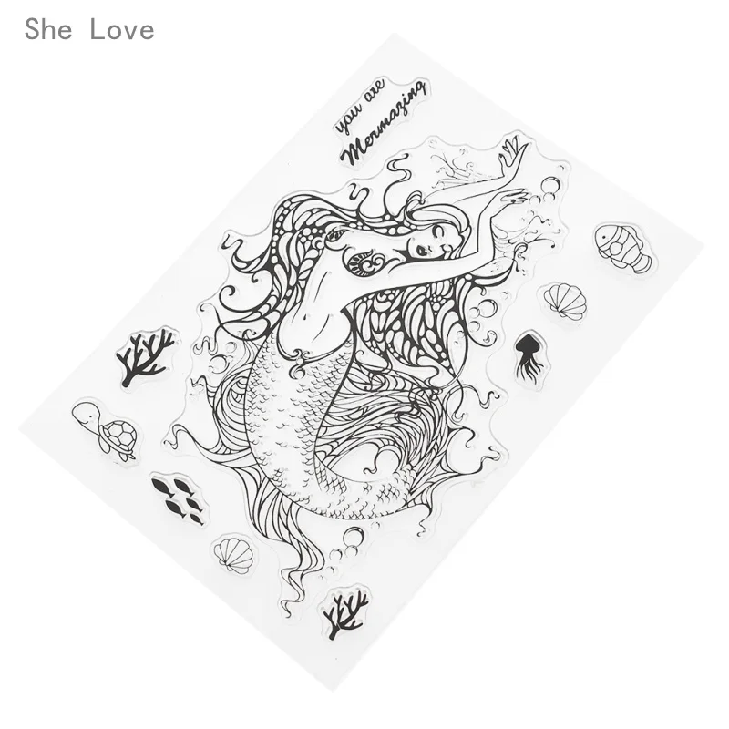 

She Love Mermaid Transparent Clear Stamp for DIY Scrapbooking Card Decorative Embossing Background Sheet