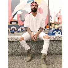 High Street Красивый Бедствия Мыть Уничтожить Тонкий Разорвал Страх бог Джинсы Homme Бренд Одежды Байкер Kanye West Мужчины Браун брюки