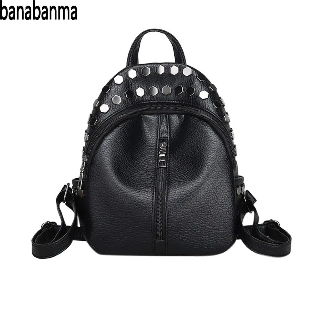 

Banabanma Stylish Woman Backpack Unique Rivet Backpacks PU Material and Smooth Zipper Fashion Style Bags Women Backpack ZK40