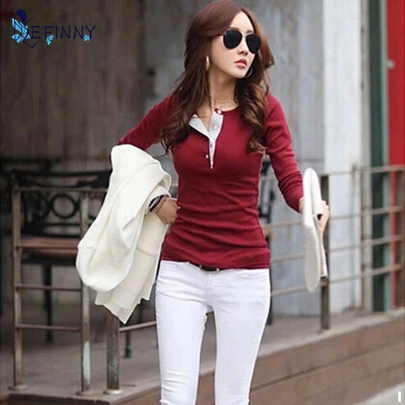 Женская хлопковая рубашка EFINNY с длинным рукавом и пуговицами|top blouse|cotton shirtkorean women