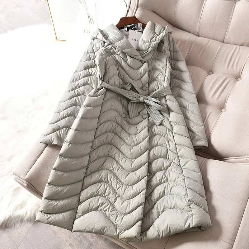 2018 Winter New Women's Down Jacket Outer Slim Mid-length Thin 100% White Duck Down Warm Coat TQ390
