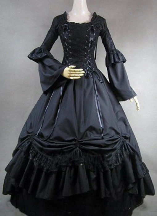 Черные платья с длинными рукавами и оборками 18 век готические викторианские платья Хэллоуин викторианский костюм бальное платье - Цвет: As Picture