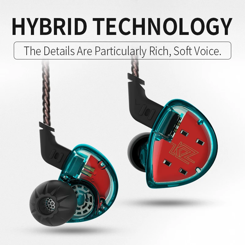 Цветные наушники вкладыши KZ ES4 BA + DD гибридные Hi Fi с басами и шумоподавлением