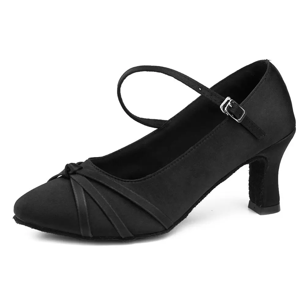 Бальные профессиональные современные латинские танцевальные туфли для женщин/девочек/дамы Танго и сальса на каблуке для дома танцевальные туфли атласные черные коричневые - Цвет: Black1 7cm