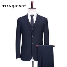 TIAN QIONG Brand Custom Made Suit Wedding Suits for Men Clothing 80% Polyester Slim Gentle Men Blue Suits 3pcs Set Formal Wear