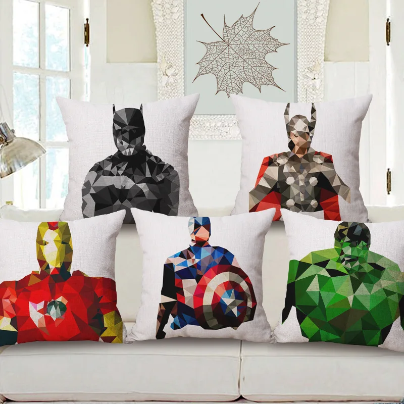 

Super Heros The Avengers Linen Cushion Pillowcase America Captain Superman Batman Abstract Style Sofa Decorative Throw Pillows