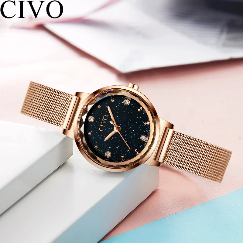 

CIVO 2019 New Fashion Top Brand Watches Women Waterproof Mesh Watch Rose Gold Ladies Wristwatches Gift For Wife Reloj Mujer
