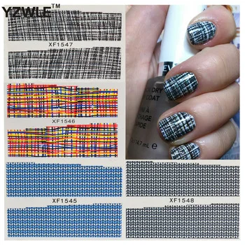 YZWLE Fashion Grid Design DIY Decals Nails Art Water Transfer Printing Stickers Tools Accessories For Manicure Salon