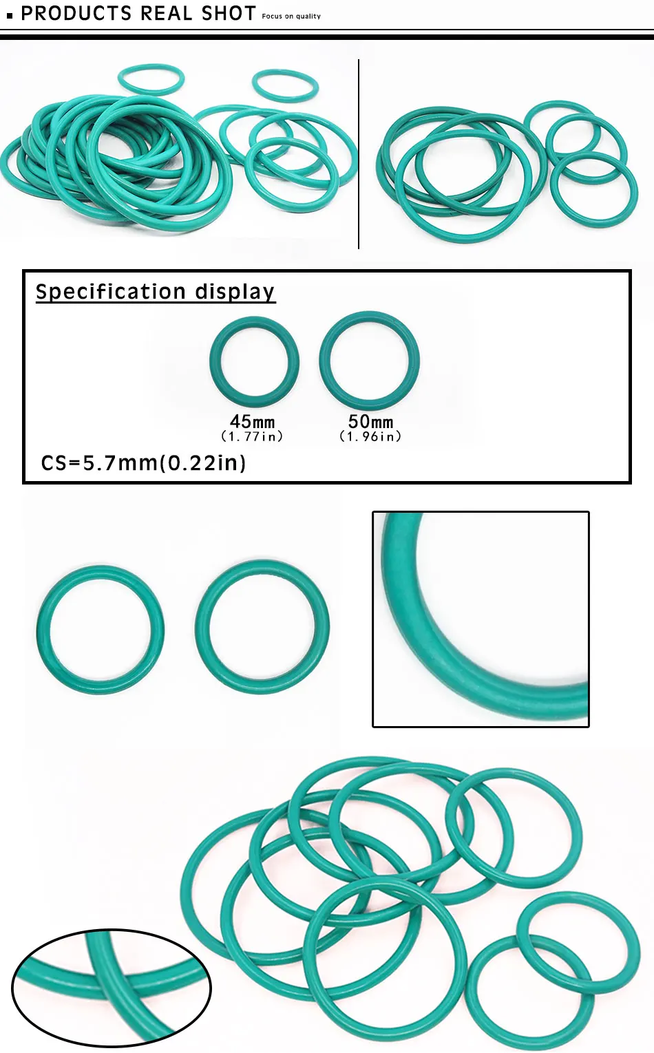 5 шт./лот резиновое кольцо зеленый кольцо уплотнения FKM CS5.7mm OD30/35/40/45/50 мм резинового кольца прокладка топлива уплотнения масла кольца шайбы