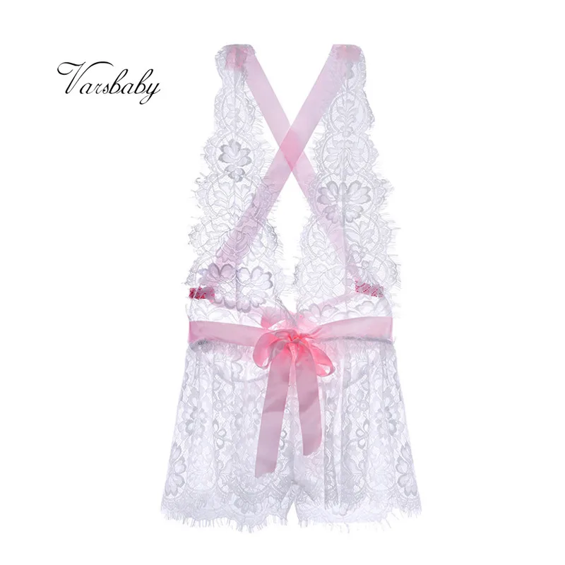

Varsbaby women's sexy fun bow lace underwear one-piece transparent nightgown