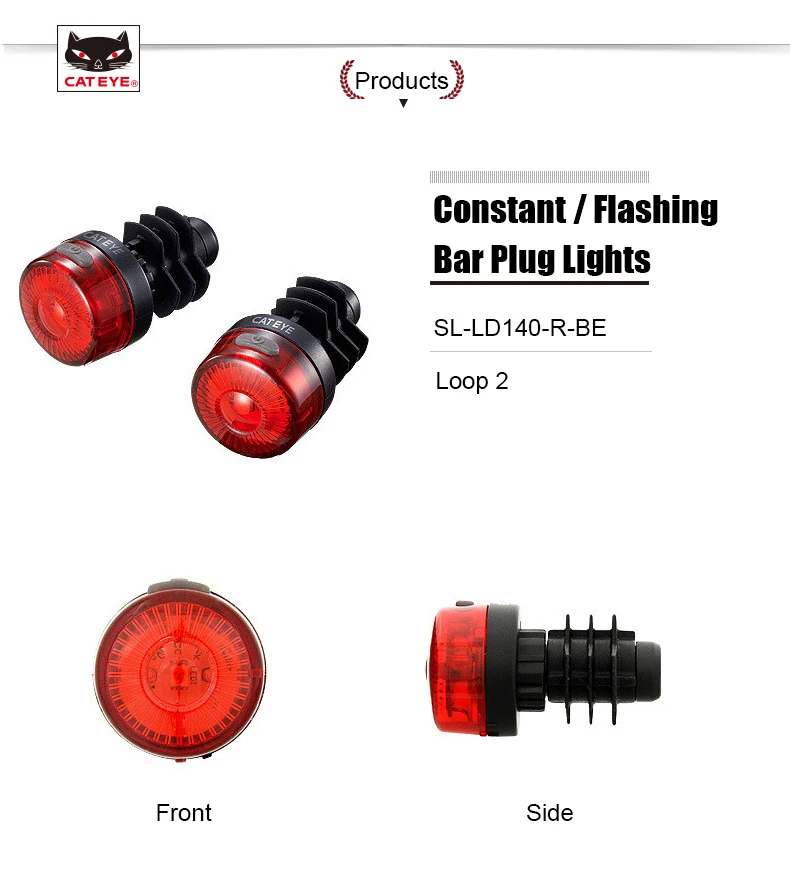 Perfect CATEYE 2PC Cycling Bike Bar Plug Lights Taillight Bicycle Handlebar Barend Safety Lights Lamp Tail Warning Flashing Light Loop 2 9