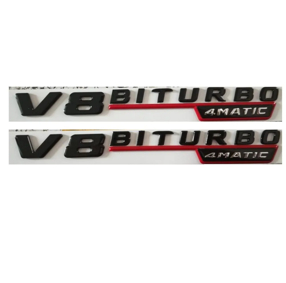 

1 Pair Gloss Black Red V8 BITURBO 4MATIC Trunk Fender Letters Badge Emblem Emblems Badges for Mercedes Benz AMG 2017 2019