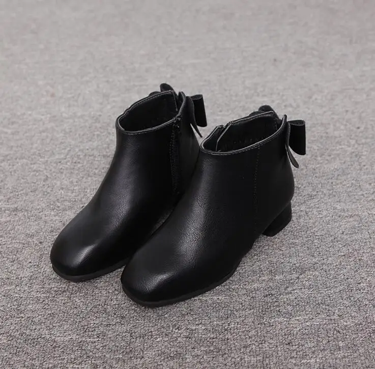 

Autumn and winter new bow girls boots Princess shoes children's high heels plus velvet leather boots Martin boots kids sneakers