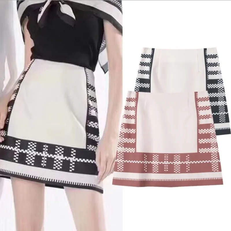 

Women Skirt High Waist Side Zippers Mini Skirt Striped Plaid Print Jupe Femme Summer Elegant Bodycon Bottom Slim Runway Design