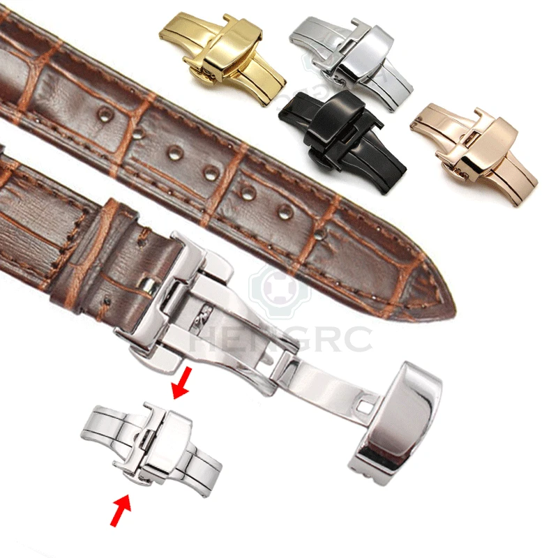 CowhideWatchBandBlackBrownHighQualityGenuineLeatherWatchbandsStrapDeploymentClasp