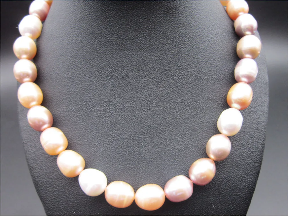 

Jew3110 10-13MM NATURAL SOUTH SEA PINK WHITE PURPLE PEARL NECKLACE 14KGP Gold
