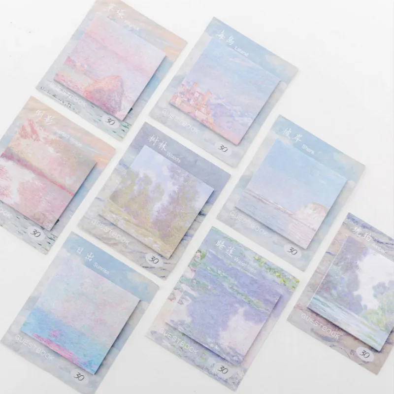 

1 Pcs Cartoon Monet Impression Sunrise Oil Painting Notes Index Sticky Notes Paper Stickers Memo Pad Bookmark Marker Stationery