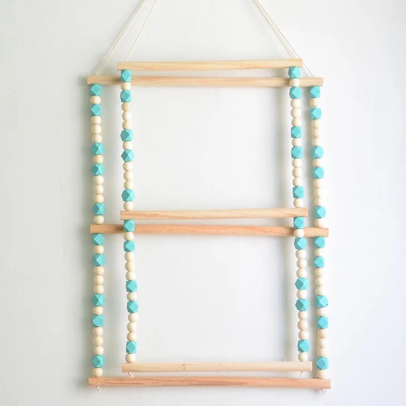 

Wooden Wall Hanging Home Decor Practical Silk Scarf & Towel Holder 45x90cm Pinewood Sticks & Beads Nordic Decoration Style