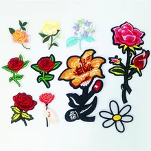 Розовая вышитая железная нашивка для одежды DIY полосатая одежда Лоскутная наклейка на заказ с цветочной аппликацией