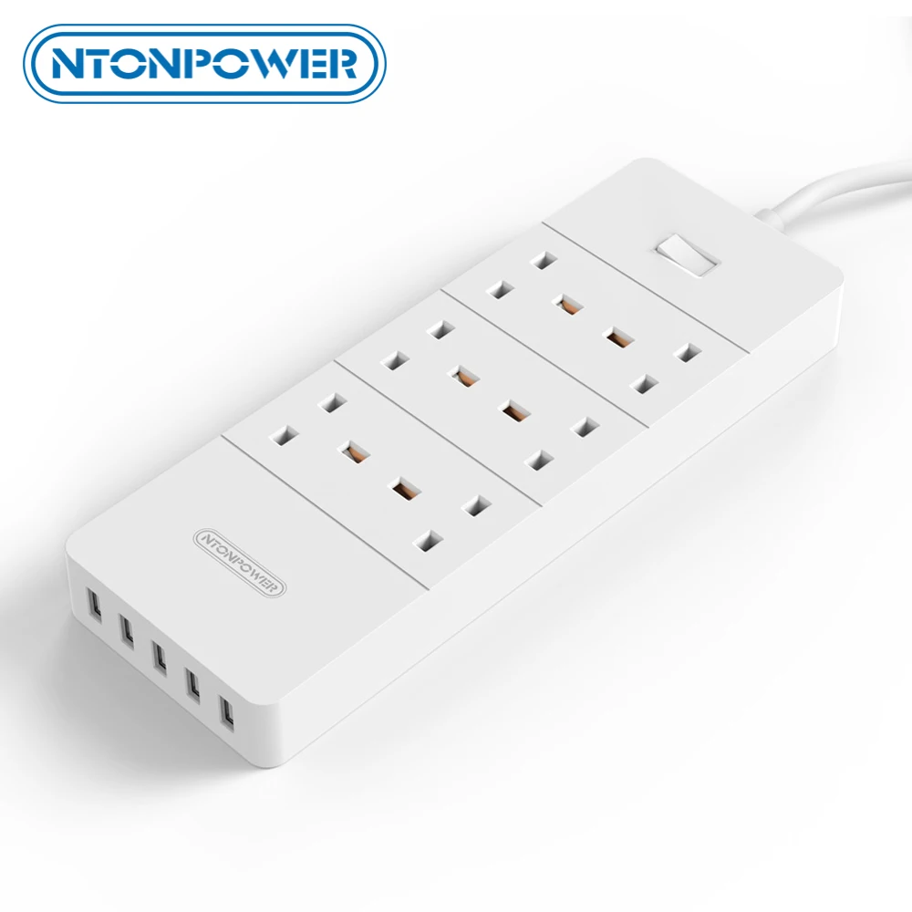 

NTONPOWER USB Power Strip 6 Sockets 5 USB Charging Port UK Power Plug High Quality Power Converter Adapter 1.8M Extension Cord