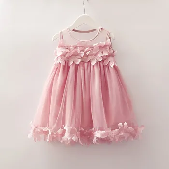 

2019 New Summer Baby Girls Dress Mesh Girls Toddler Baby Girls Sleeveless Solid Tulle Floral Princess Dress