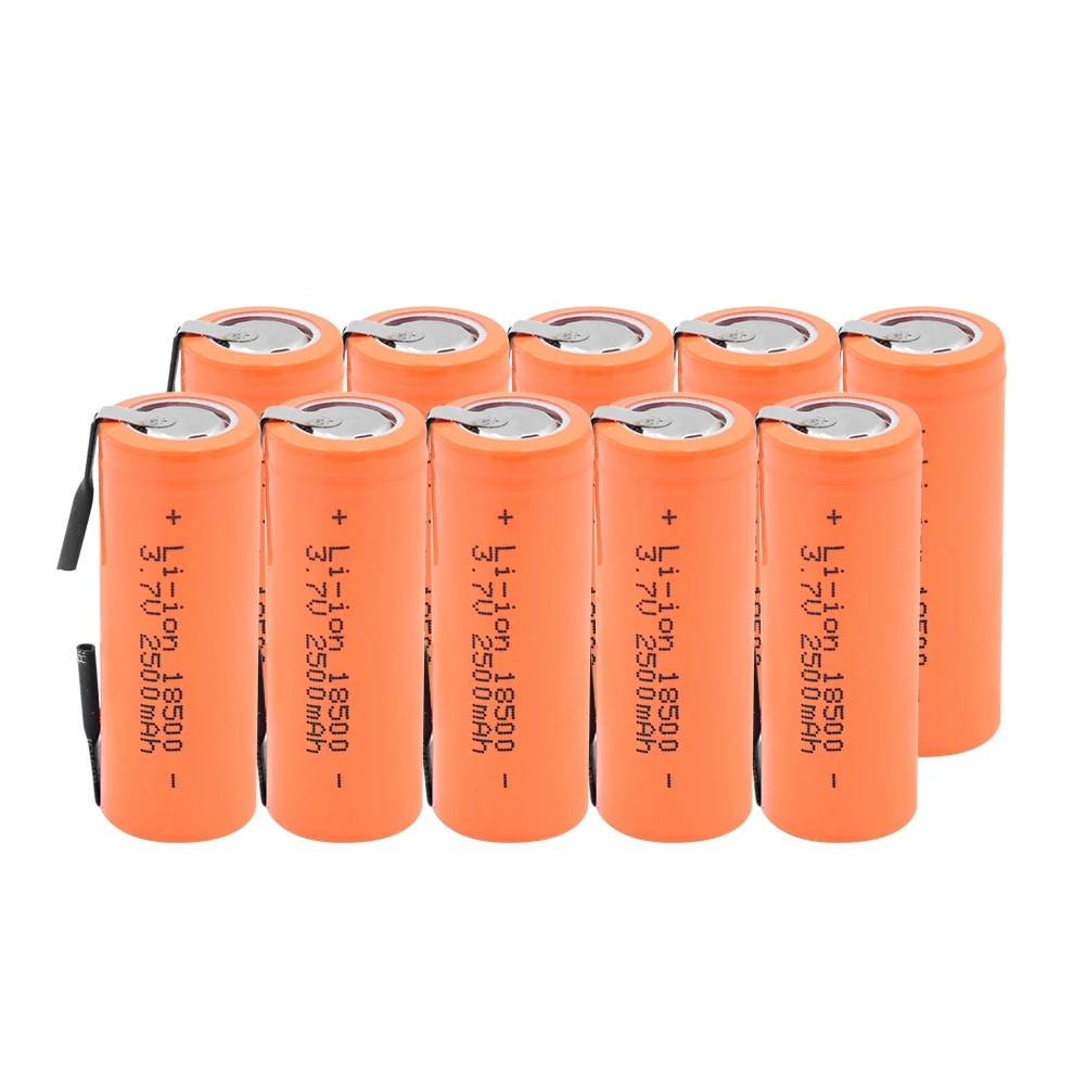 Перезаряжаемая 18500 литиевая батарея 3,7 V 2500mAh перезаряжаемые батареи Сварка никелевый лист Bateria со сварочными вкладками - Цвет: 10 PCS